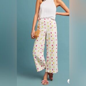 Anthropologie Cropped Clip Dot Trousers Women’s 4 Ivory Wide Leg Pants Bohemian